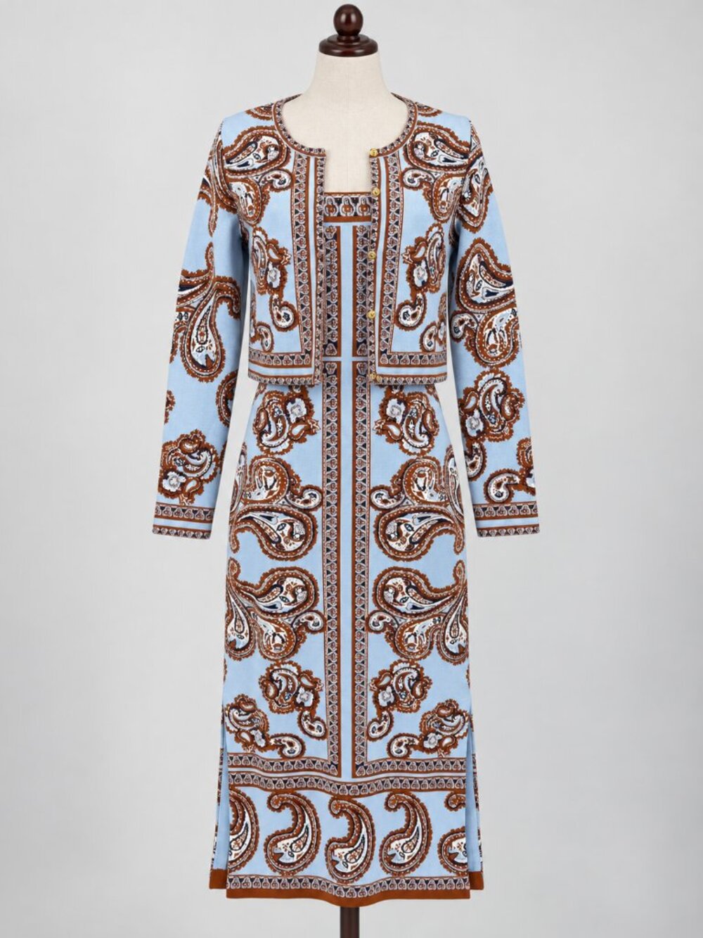 CARA CARA Rome Strapless Midi Dress Liana Cardigan Set XS Paisley Knit Womens